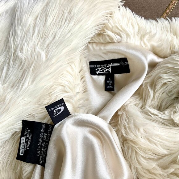 Faux Fur Jacket Fuzzy Cream Pockets & Collar Black Rivet (L) - Picture 8 of 10